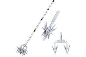 KLDOLLAR Rotary Cultivator, Adjustable Hand Tiller Garden Tool with Detachable Solid Metal Tines for Loosing and Mixing Soil,2-in-1 Manual Tiller Garden Cultivator for Reseeding Grass 58 Inch