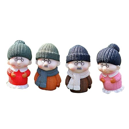 Segolike 2 Pair Winter Old Couple Miniature Fairy Garden Bonsai Micro Landscape Decor