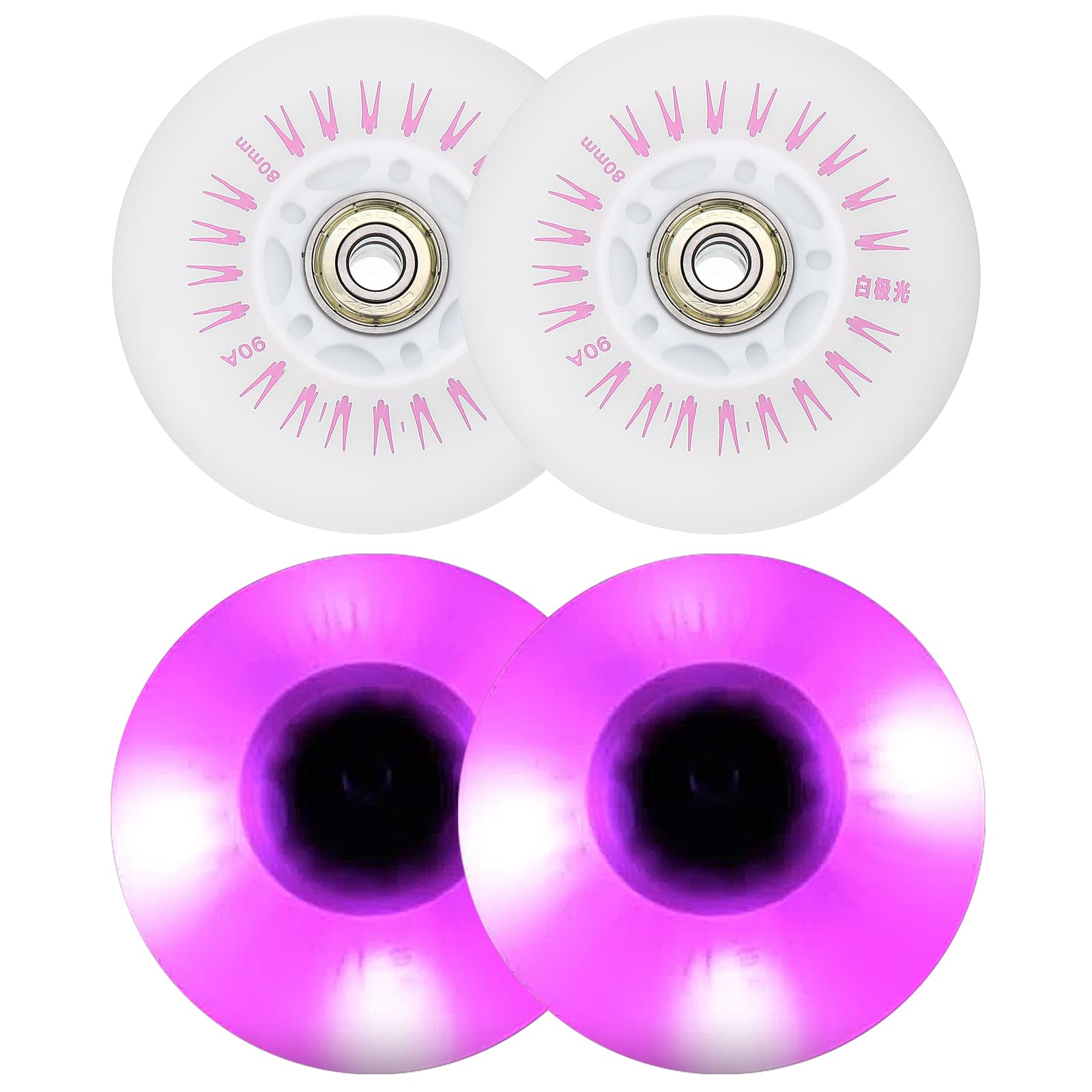 PATIKIL Light Up Inline Skate Wheels 80mm, 4Pcs LED Flashing Inline Roller Wheels 90A PU with Bearings for Indoor/Outdoor Scooter Replacement, Pink