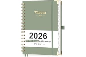 AHGXG 2026 Planner, Weekly and Monthly, 2026 Calendar, Jan 2026 - Dec 2026, Hardcover with Monthly Tabs, 100 GSM Thick Paper, for Women School Home Office Supplies, 6" X 8.38", Sage Green