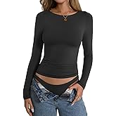 EasyGala Womens Double Lined Long Sleeve Shirts Boat Neck Going Out Tops Trendy Slim Fitted Tees Basic Fall Outfits 2025