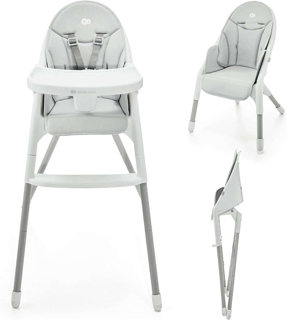 Kinderkraft Dinnly Foldable High Chair – Tool-Free Setup, 5-Point Harness,
