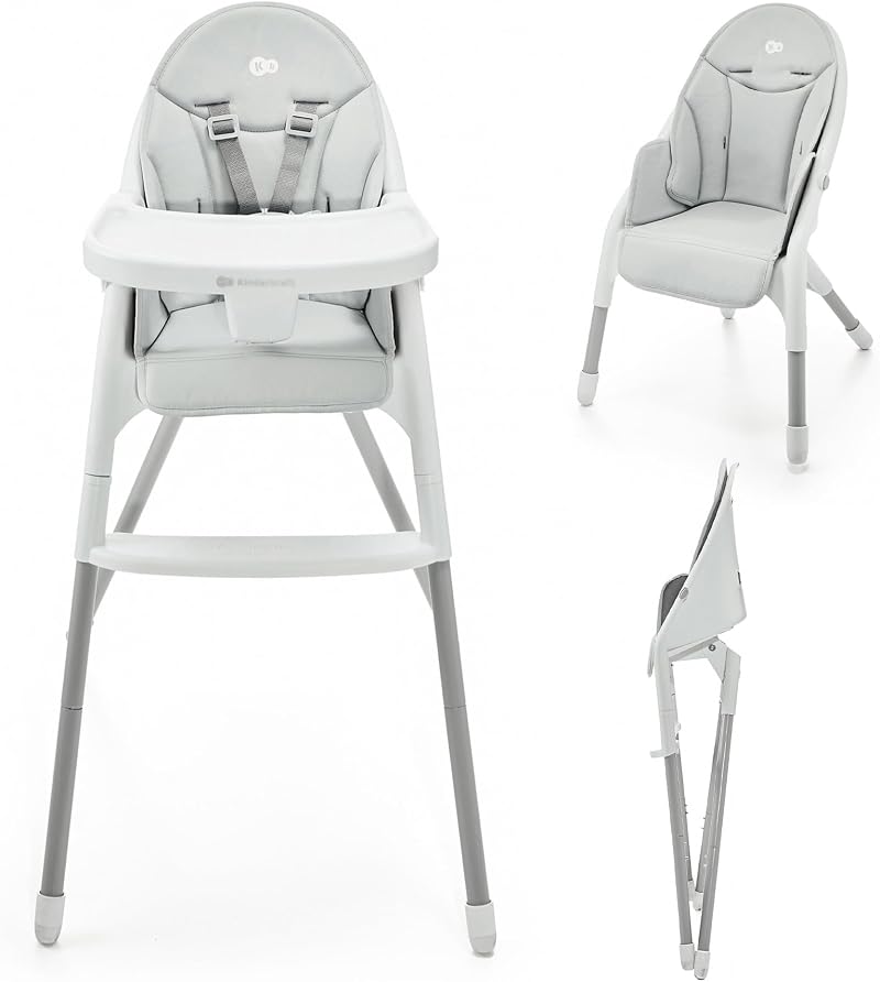Kinderkraft Dinnly Foldable High Chair – Tool-Free Setup, 5-Point Harness,