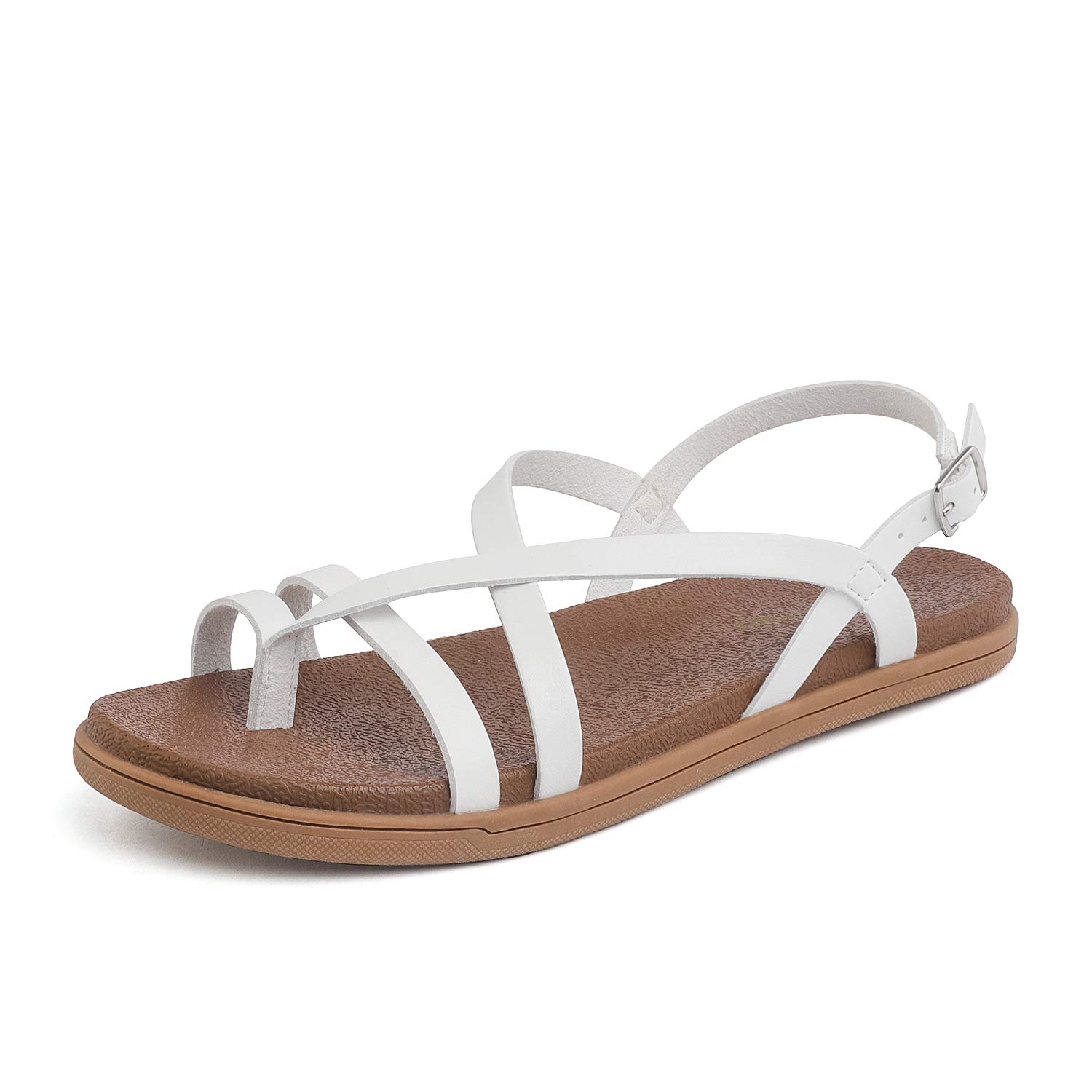 DREAM PAIRS Women's Slingback Flat Sandals Size 8 M US White Dumbo-Slim