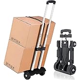 MAXBROTHERS Folding Hand Truck, 100lb/45kg Heavy Duty Luggage Cart with 4 Wheels, Compact Trolley Portable Luggage Cart for H