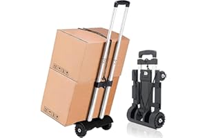 MAXBROTHERS Folding Hand Truck, 100lb/45kg Heavy Duty Luggage Cart with 4 Wheels, Compact Trolley Portable Luggage Cart for H