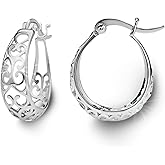 Earrings for Women – Oval Filigree Trendy Fashion Hoop Earrings – Sterling Silver Earrings – Gold Earrings – Rose Gold Earrings