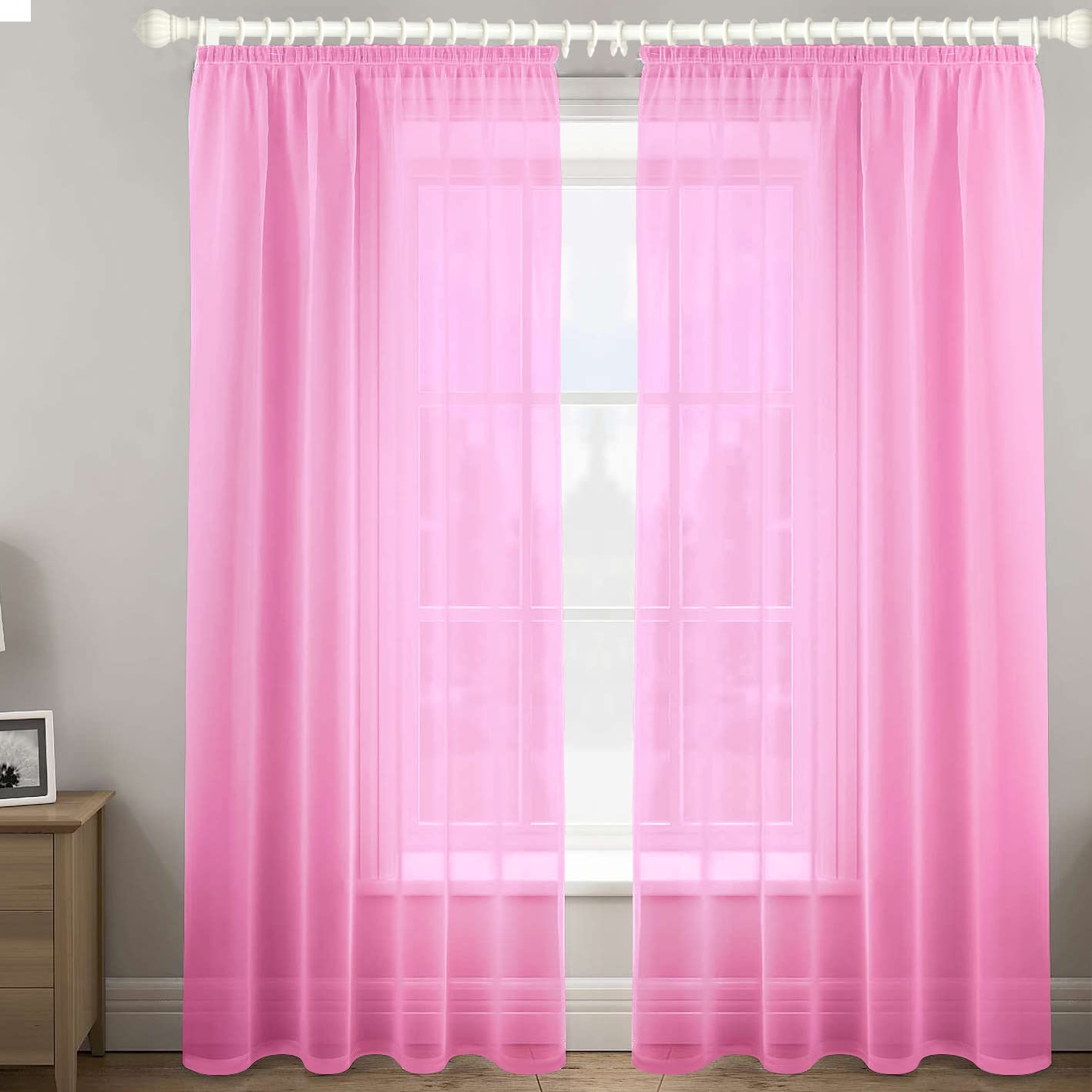 Megachest gathering tape voile curtain(CANDY PINK W 56" x L 90" (2 Panels) — image 1