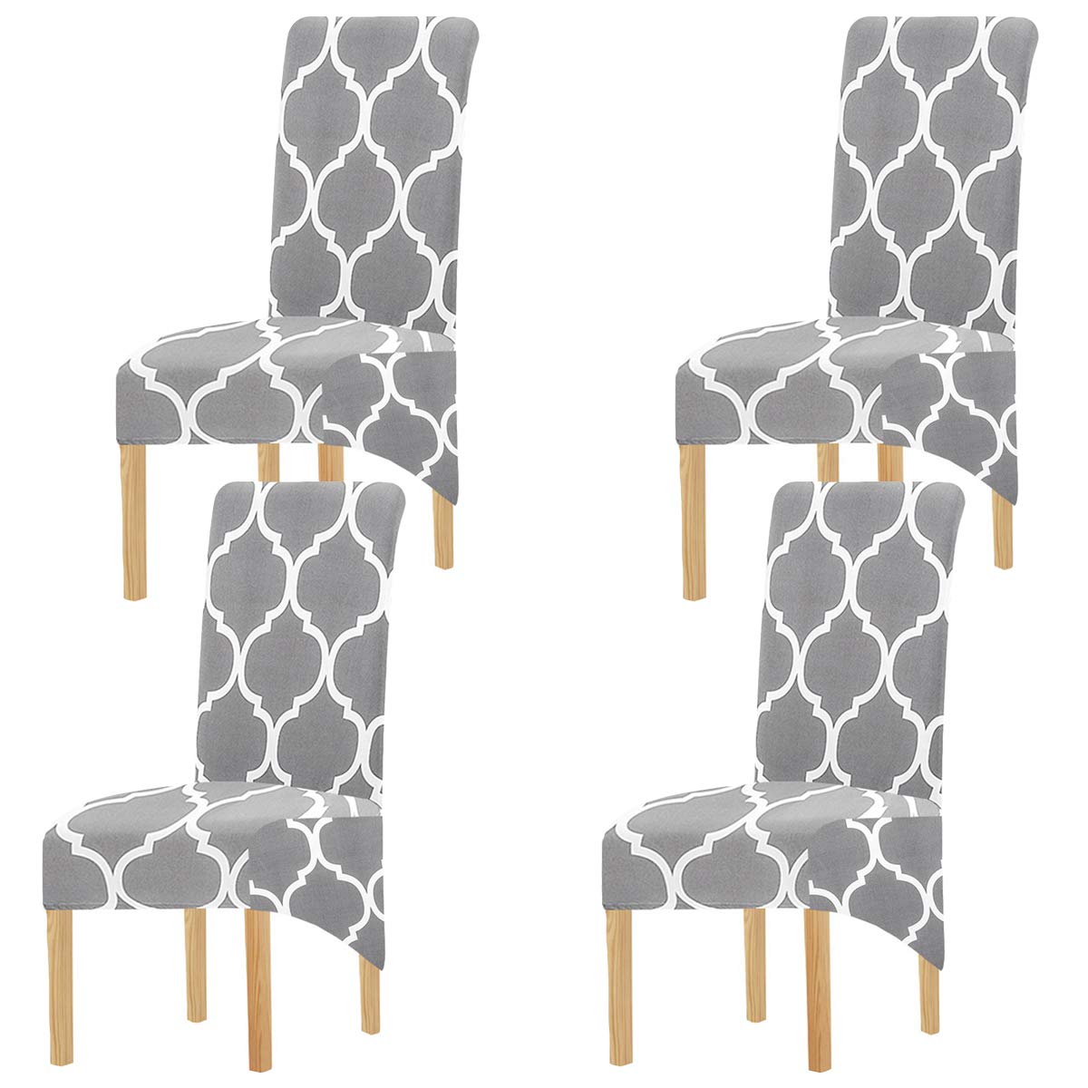 KELUINA Printing Fabric Stretch XL Chair Covers for Dining Chairs, 2/4/6 Pcs Elastic Large Chair Slipcover for Dining Room Wedding Banquet Party Decoration (Gray-01,4 Pack)