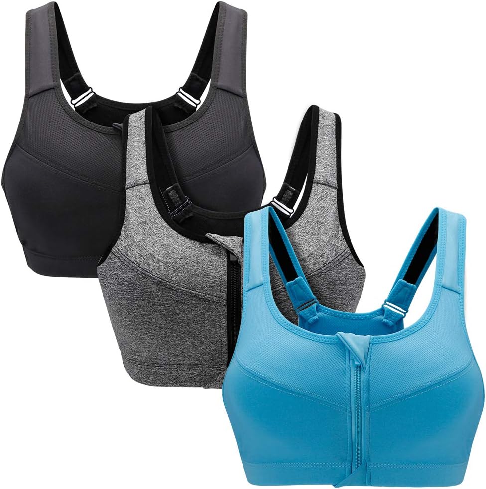 SANMIO Women Sport Bra, Zipper Front High Impact Yoga Bra for Active Yoga Fitness Jogging