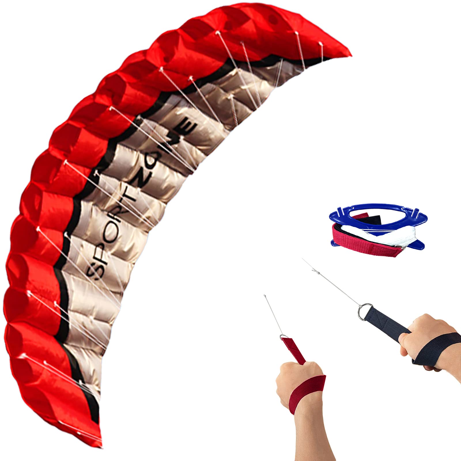 Photo 1 of HENGDA KITE 2.5m Dual Line Stunt Parafoil Kites Soft Stunt Kite for Beach Red with Flying Tool
