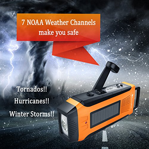 RunningSnail AM/FM NOAA Weather Emergency Solar Digital Crank Radio with 3W LED Flashlight, SOS Alarm & 2000MAh Power Bankï¼ˆOrangeï¼‰ â€¦