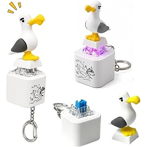 2 Pack Seagull Mine Button Keychain Set with Type-C Charging Cable Mechanical Click Fidget Desk Toy Portable Stress Relief Ke
