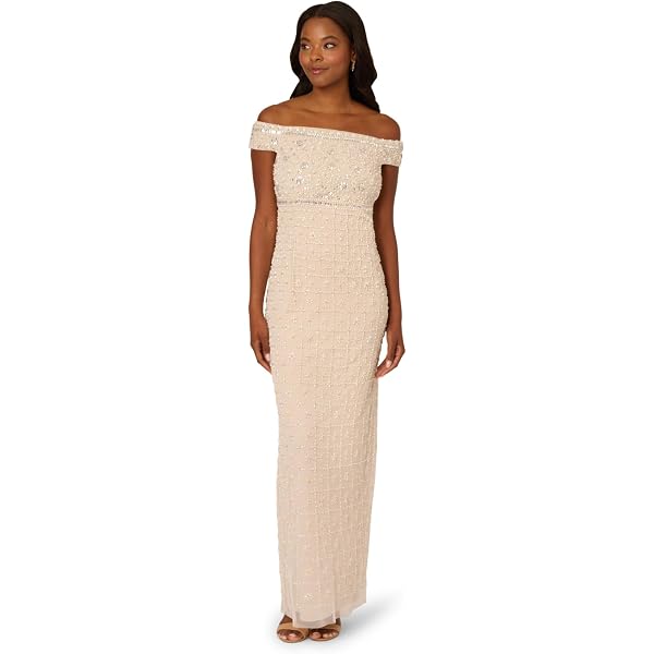 Amazon.com: Adrianna Papell Women's Off Shoulder Bead Long Dress, Champagne  Gold, 4 : Clothing, Shoes & Jewelry