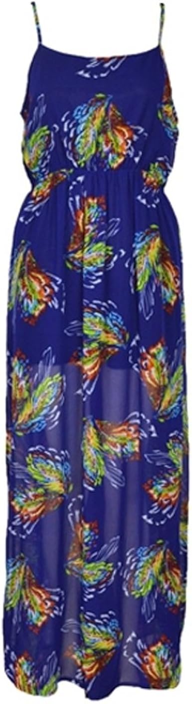 Feather Printed Woman Long Chiffon Slip Dress M Blue at Amazon Womenâs Clothing store