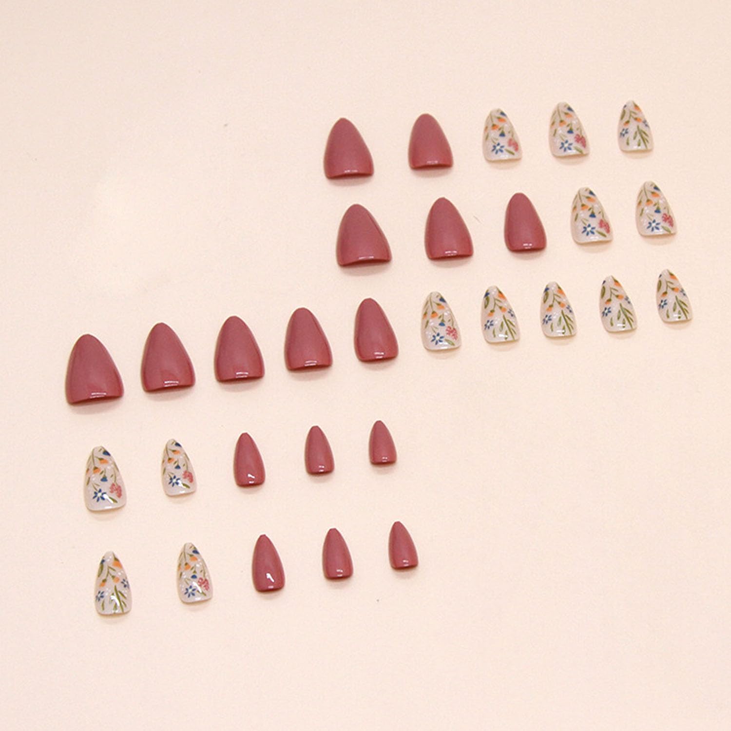 Short Press on Nails Almond Fake Nails Flower Acrylic Nails Fall Nails Press ons Full Cover Glue on Nails Cute False Nails Floral Stick on Nails for Women 30 Pcs - Image 3