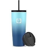IRON °FLASK Classic Tumbler - Vacuum Insulated Stainless Steel Water Bottle, Double Walled, Drinking Cup, Insulated Travel Mug (Blue Waves, 24 oz Solid Lid)