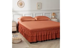 NookZuzu Double-Layered Ruffled Bed Skirt,Orange Red Wrap Around Bed Skirt for Full/Queen Beds 14" Drop,Adjustable Elastic 2 