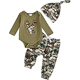 DSOKUHIB Newborn Baby Boy Hunting Outfit Deer Mallard Duck Romper Jungle Camo Pants Set Hat 3 Piece Fall Winter Clothes