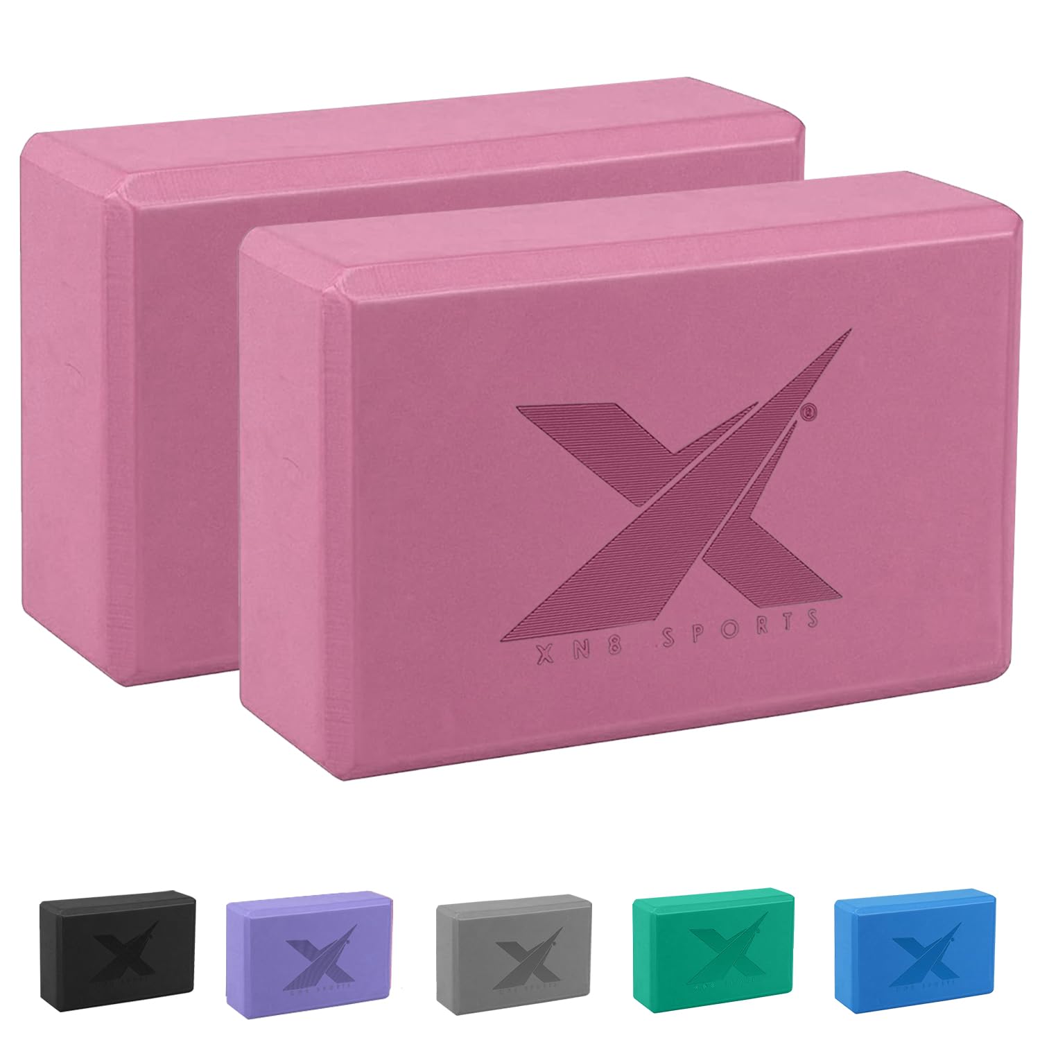 Xn8 Sports Yoga Blocks Set of 2 High-Density Lightweight EVA Foam Yoga Brick For Deepen Poses Flexibility Pilates Strength Fitness Stretching Firm Sturdy Non-Slip