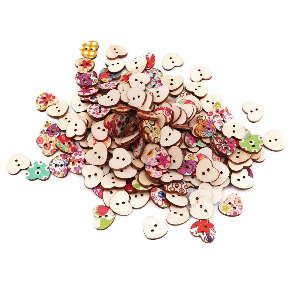 NAMVO 200pcs Multicolored Heart Shaped Wooden Buttons Sewing Craft Scrapbooking