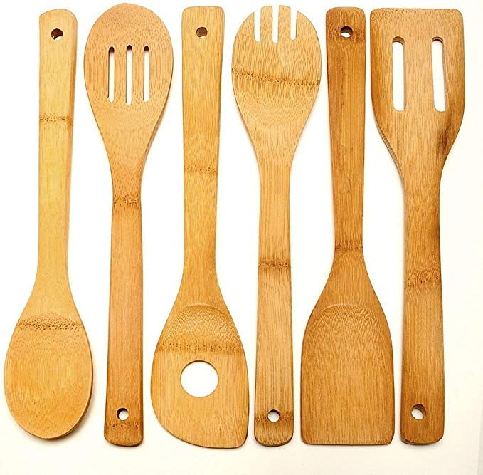 Kitchen 6pieces Long Handle Wooden Cooking Spoons and Spatulas Utensil