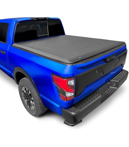 TLAPS 7422451292248 Compatible With 2016 2017-2024 Titan 5.5 Feet (66\") Short Bed Lightweight Hard Quad 4-Fold Vinyl Truck Bed Tonneau Cover