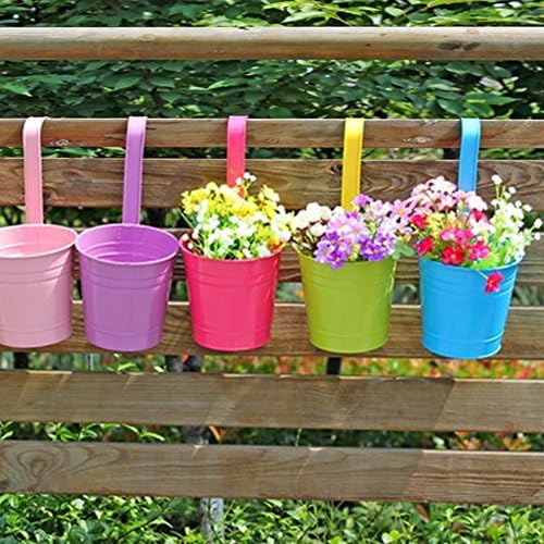 Mini Hanging Flower Pots，Tiny Cute Multicolor Metal Iron Indoor Outdoor Garden Planters Hanging Flower Plant Pots Small Modern for Railing Balcony Patio Desk Window Decoration