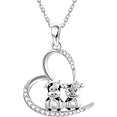 JERWLI Sterling Silver 925 Cute Animal Necklace Heart Pendant Jewelry Gift For Women Valentine's Day Christmas Gifts