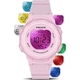 SOCICO Kids Digital Watch 50M Waterproof &amp; 7 Color Lights for Boys Girls | Soft Band, Alarm, Stopwatch, 12/24H, 33mm Case, Sports, Swimming, Daily Wear, Idea Birthday Gift