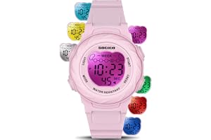 SOCICO Kids Digital Watch 50M Waterproof & 7 Color Lights for Boys Girls | Soft Band, Alarm, Stopwatch, 12/24H, 45mm Clear Case, Sports, Swimming, Daily Wear, Idea Birthday Gift