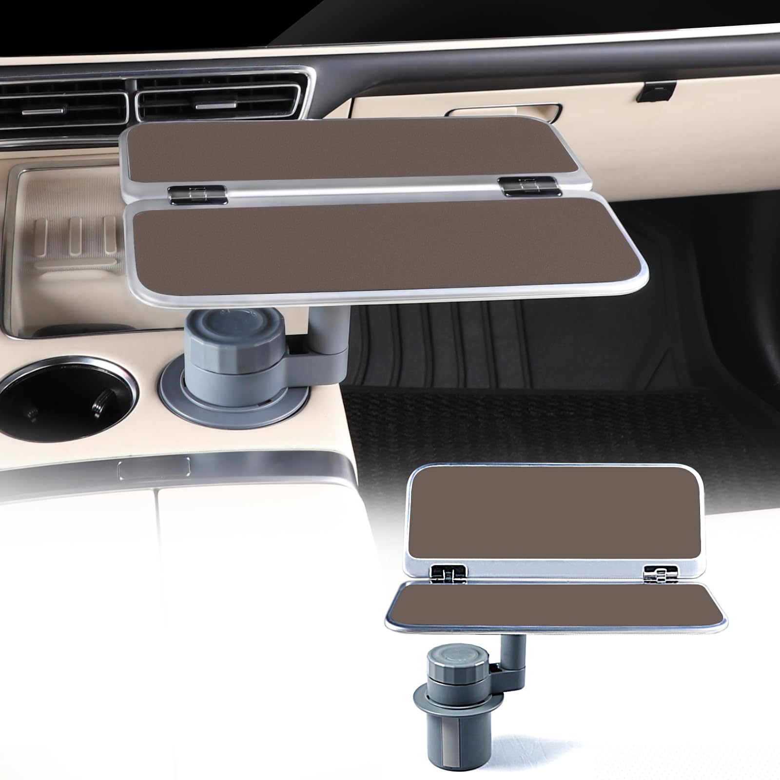 Photo 1 of 360° Rotating Folding Cup Holder Table, Steering Wheel Tray, Car & Laptop Desk - Car Accessories for Women & Men, Fit Tesla Model Y/3/S/Explorer/Maverick (Foldable Car Table Board (Brown))