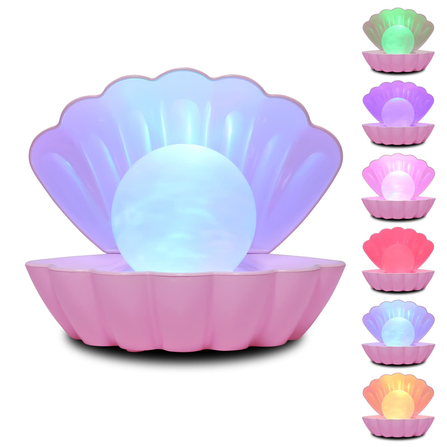 Photo 1 of LKUA Shell Pearl Beach Themed Night Light, RGB 8 Colors Changing Mood Shell Pearl Lamps, Bedside LED Clamshell Portable Night Lights for Bar (Pink)