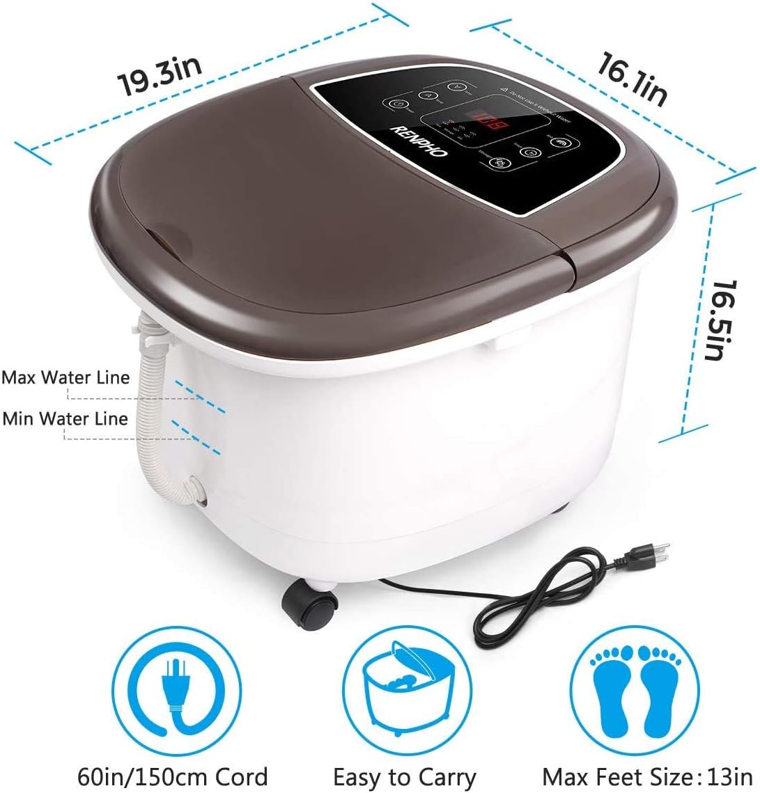 RENPHO Foot Spa Bath Massager with Motorized Massage, Fast Heating, and Powerful Bubble Jets, Automatic Shiatsu Massaging Rollers, Pedicure for Tired Feet, Adjustable Time and Temperature, LED Display: Health & Personal Care