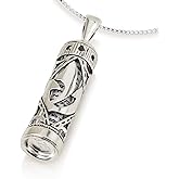 925 Sterling Silver Mezuzah Necklace, Scroll Pendant, Jewish Shema Necklace, Jewish Jewelry for Women, Chain Hebrew Letters, Messianic, Blessings Israel Gifts Souvenirs Spiritual Kabbalah Art Holy Land Mens Jewelry