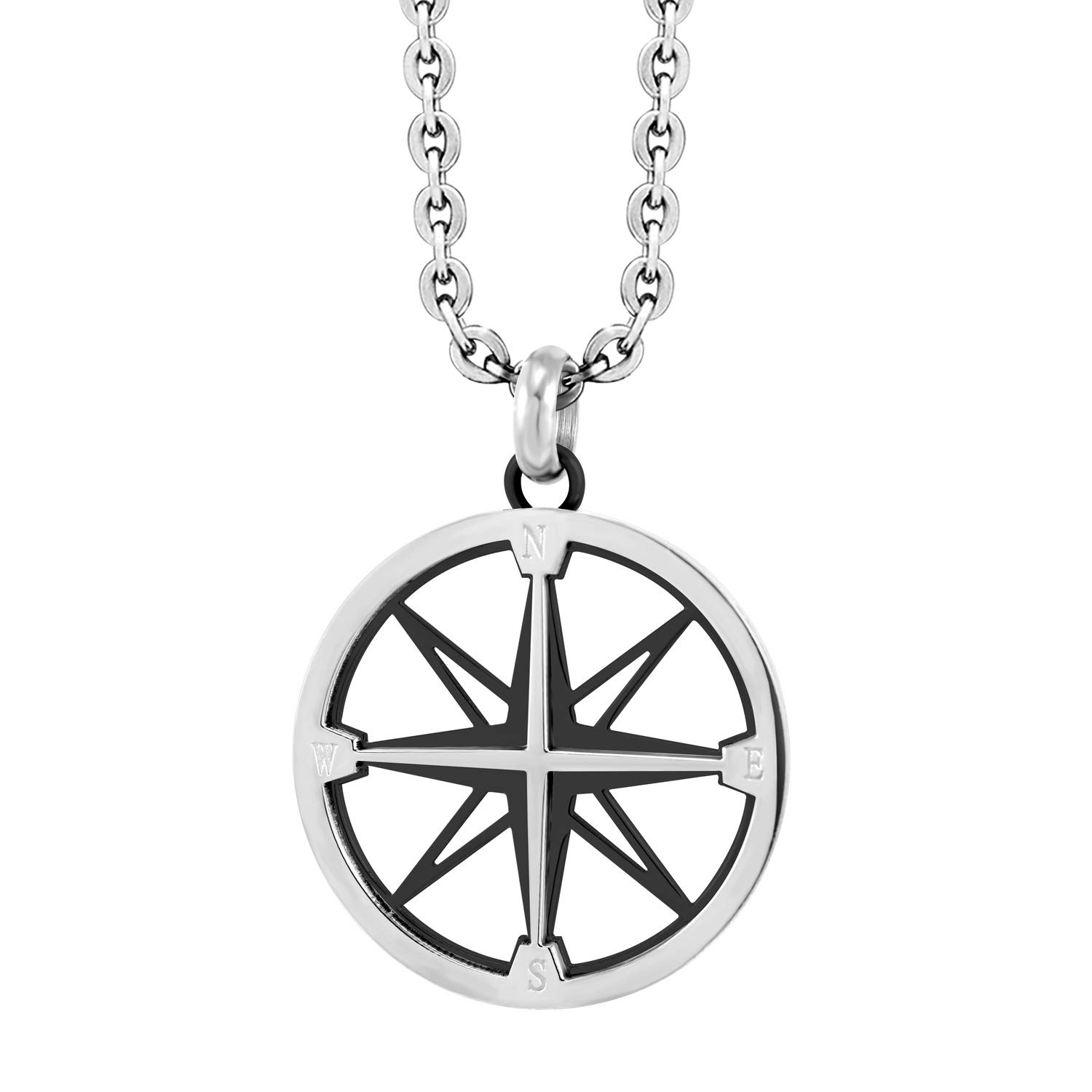 555Jewelry Unisex Stainless Steel Navigator Navigation Compass Pendant Necklace (Silver & Black) — image 1