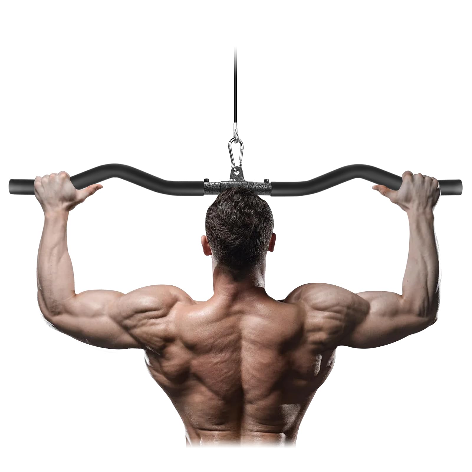 LAT Pull Down Bar, Detachable Lat Pull Down Attachment with Swivel Joint Cable Machine Attachment Lat Pull Down Bar for Triceps Exercise Muscle Training (85 cm curved)