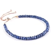 AA+ Natural Blue Sapphire Gemstone Bolo Bracelet, Rose Gold Plated, 925 Sterling Silver, Adjustable Slider, Chakra Stone, Healing Crystals, September Birthstone, Women Jewelry, Valentine Gift, 10"