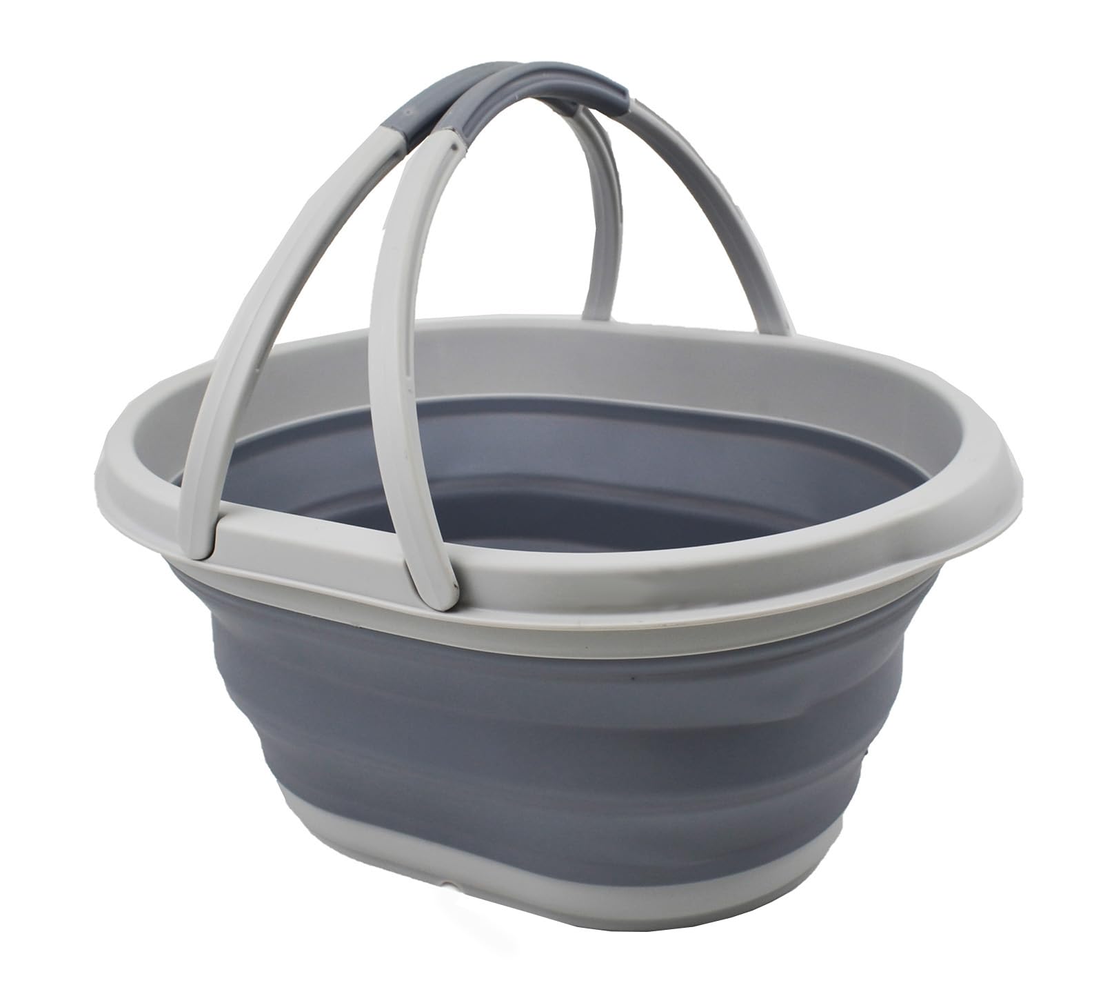 SAMMART 11L Collapsible Tub with Handle - Portable Outdoor Picnic Basket / Crater - Foldable Shopping Bag - Space Saving Storage Container (Grey/Dark Grey, 1)