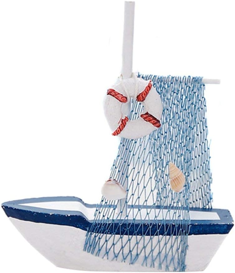 Symboat, Handmade, Vintage, Mediterranean Style, Nautical, Blue Wooden Sailing Boat