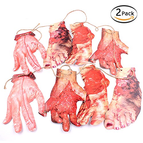 2 Pcs Halloween Party Decoration Hanging Banner Flag Scary Party Blood Hands Feet Garland 1.8m Horror Haunted House Props Pendant Supplies Spooky Party Events Decoration (Blood Hands Feet)