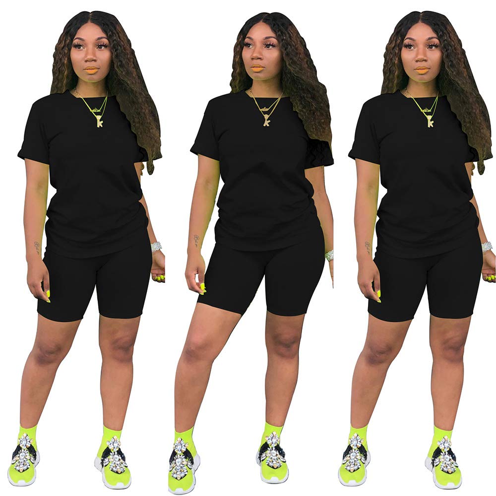 Two Piece Outfits for Women Shorts Set - Casual Short Sleeve Tops and Short Bodycon Pants Jumpsuit Tracksuits Yellow