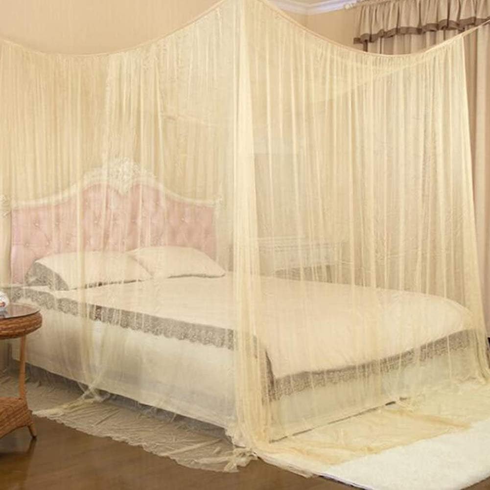 Mosquito Net, 4 Corner Post Bed Canopy Quick Easy Installation for Single to King Size Beds Hammocks Cribs (Beige): Home & Kitchen