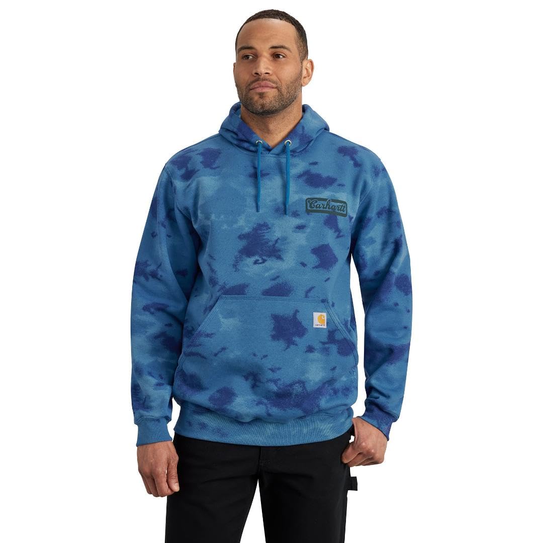Carhartt Men’s Loose Fit Midweight Watercolor Camo Graphic Sweatshirt, Horizon Blue/Greenstone Cloud Camo, 4X-Large