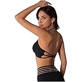 OYOANGLE Women's Criss Cross Backless Halter Sports Bra Padded Workout Yoga Bras Athletic Cami Cop Top