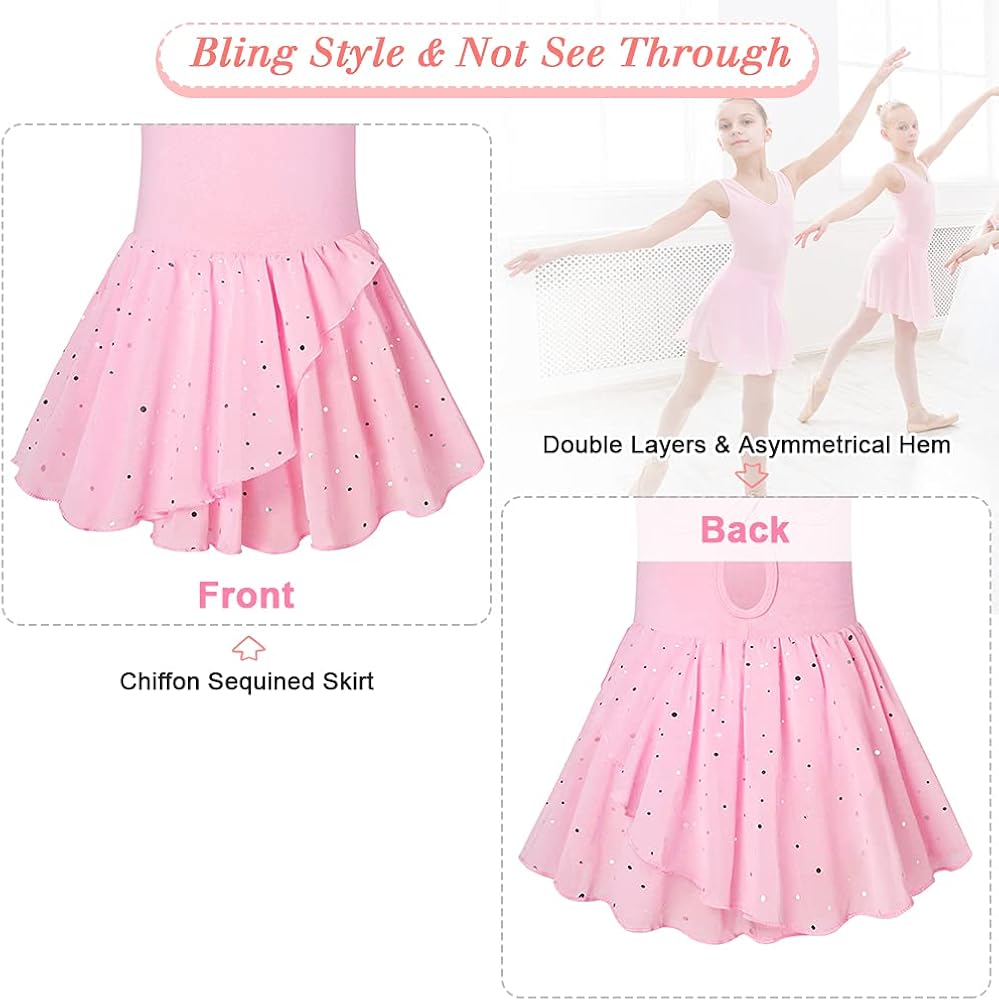 Move Dance Girls Ballet Dance Dress with Hollow Back Sparkle Tutu Skirted Leotard for 3-9 Years: Clothing