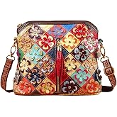 Segater Women 3D Floral Multicolor Small Crossbody Bag Genuine Leather Handbag Snake Pattern Colorful Spliced Shoulder Purse