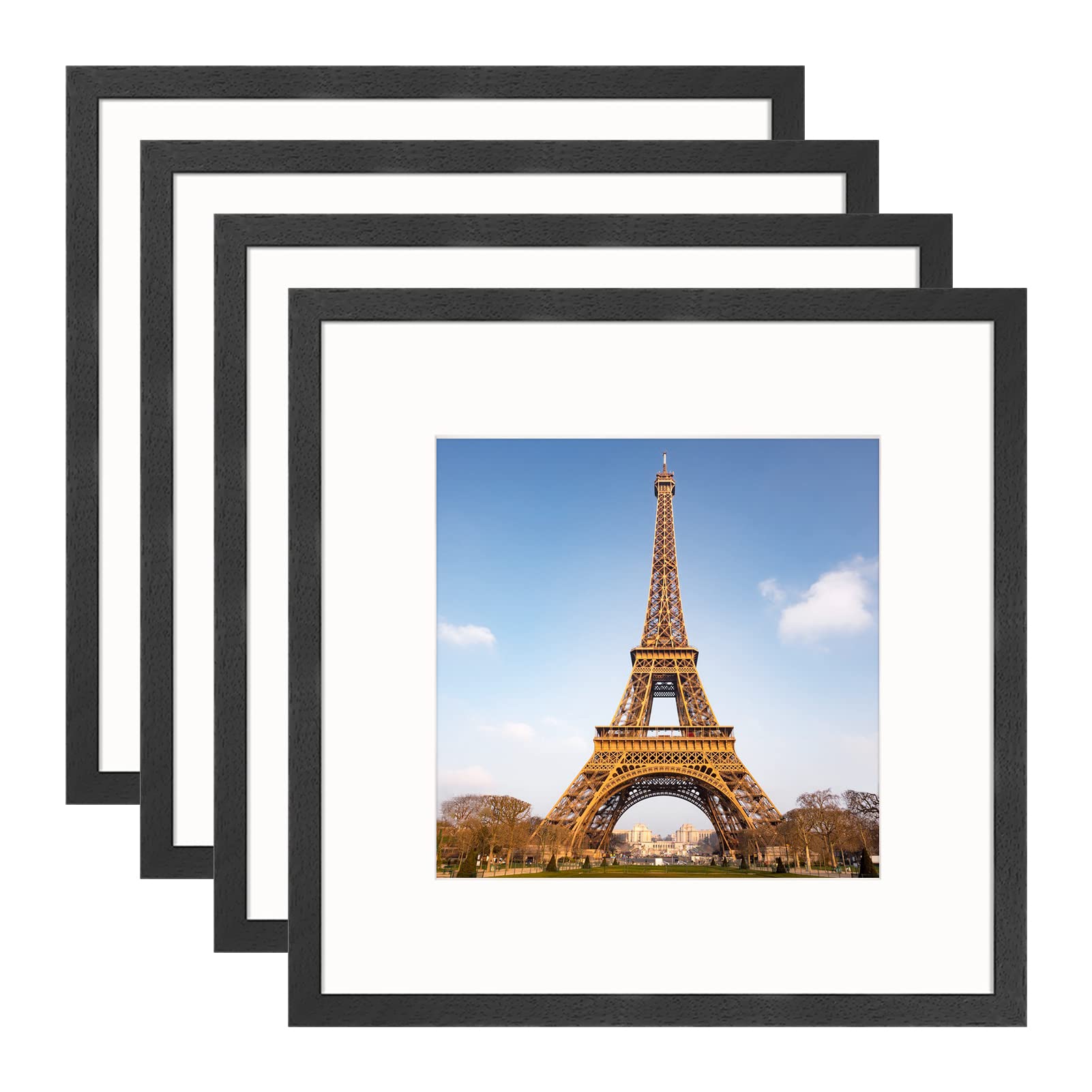 30 x 30 cm Square Black Picture Frame with Mount for 20 x 20cm(8 x 8 inch) Photo Frame,12x12inch Black Frames Made of Solid Wood with Plexi-glass front for Wall Mounting,Pack of 4