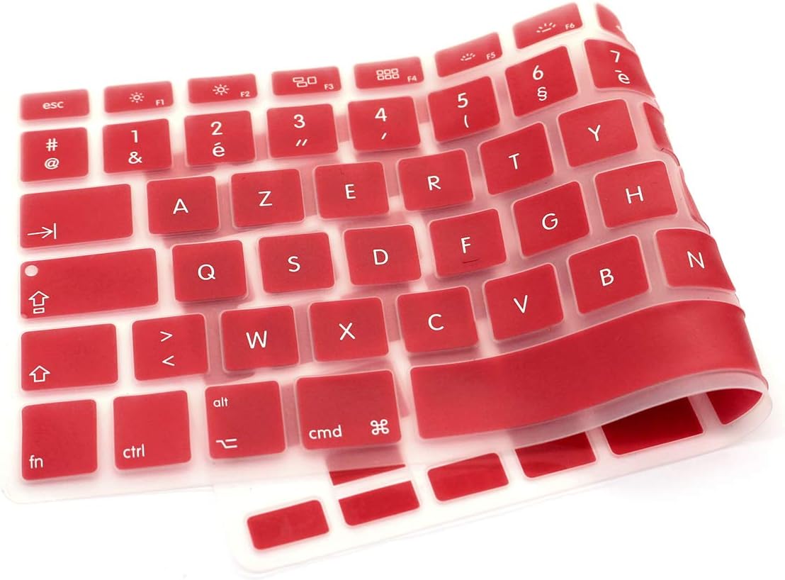MMDW EU/UK French AZERTY Language Keyboard Cover for Macbook Pro 13 Inch,15 Inch(with or without Retina Display,2015 or Older Version) Old Air 13 Inch European/ISO Keyboard Silicone Skin-Wine Red - Image 4