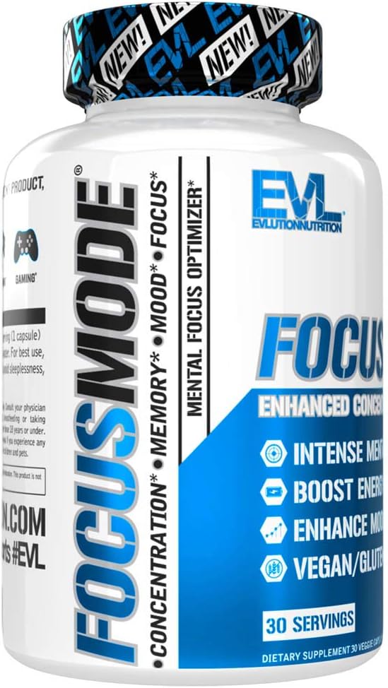 Evlution Nutrition Focus Mode, Herbal Brain Function and Cognitive Support Supplement, Focus, Energy, Clarity, Memory, Mind Enhancer and Mood Booster Nootropic (30 Servings): Health & Personal Care